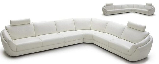 White Leather Sofa With Curved Lines
