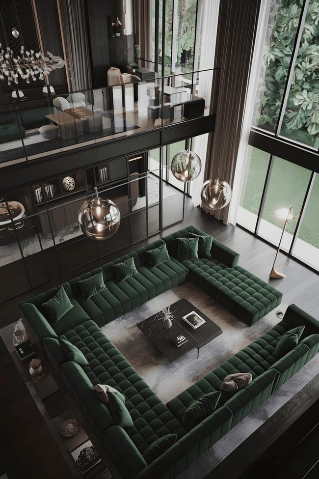 Green Sectional Anchors Sophisticated Modern Interior