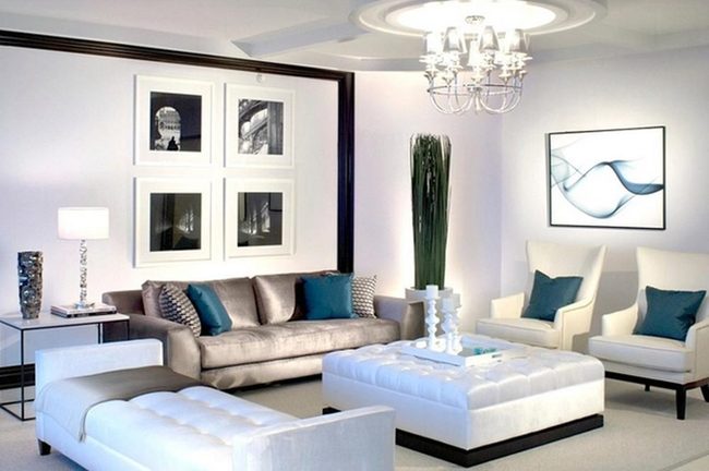 Silver Sofa Meets Teal Accent