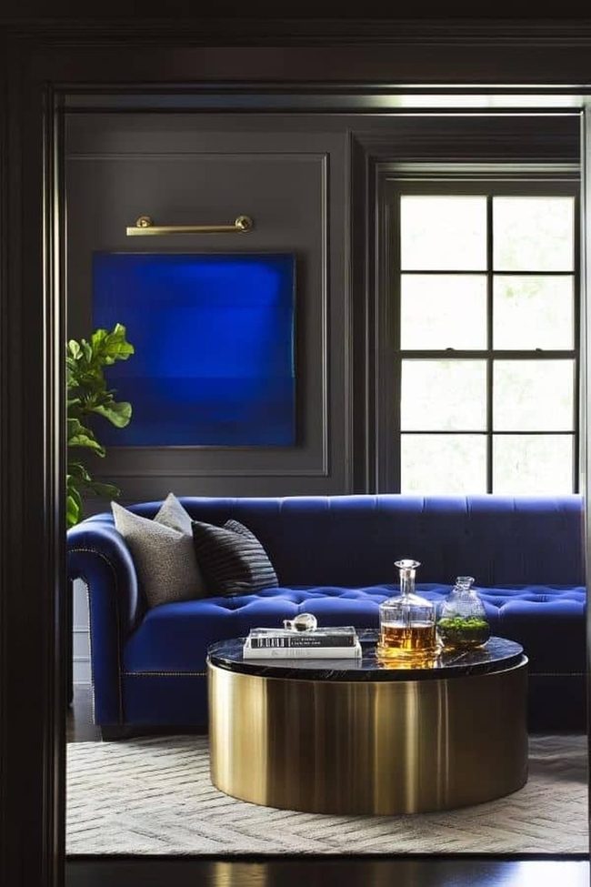 Cobalt Blue Sofa Charcoal Walls