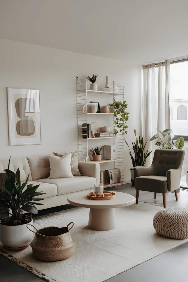 Beige And Green Modern Living Room