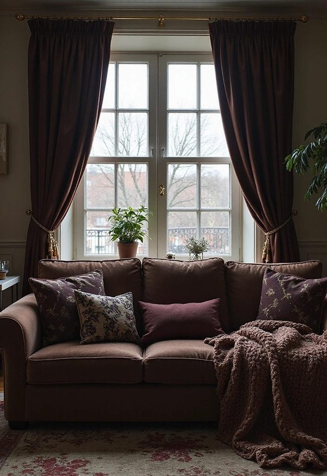 Dark Velvet Layers Create Intimate Rooms