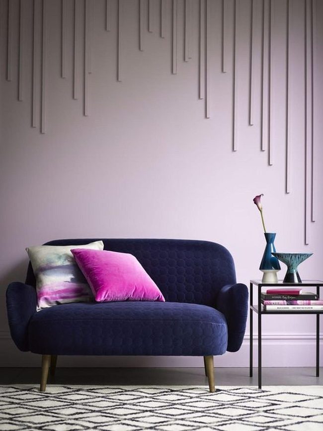 Purple Stripes Meet Deep Blue Sofa