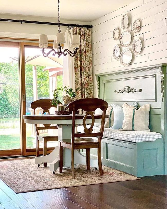 Turquoise Bench Farmhouse Breakfast Nook