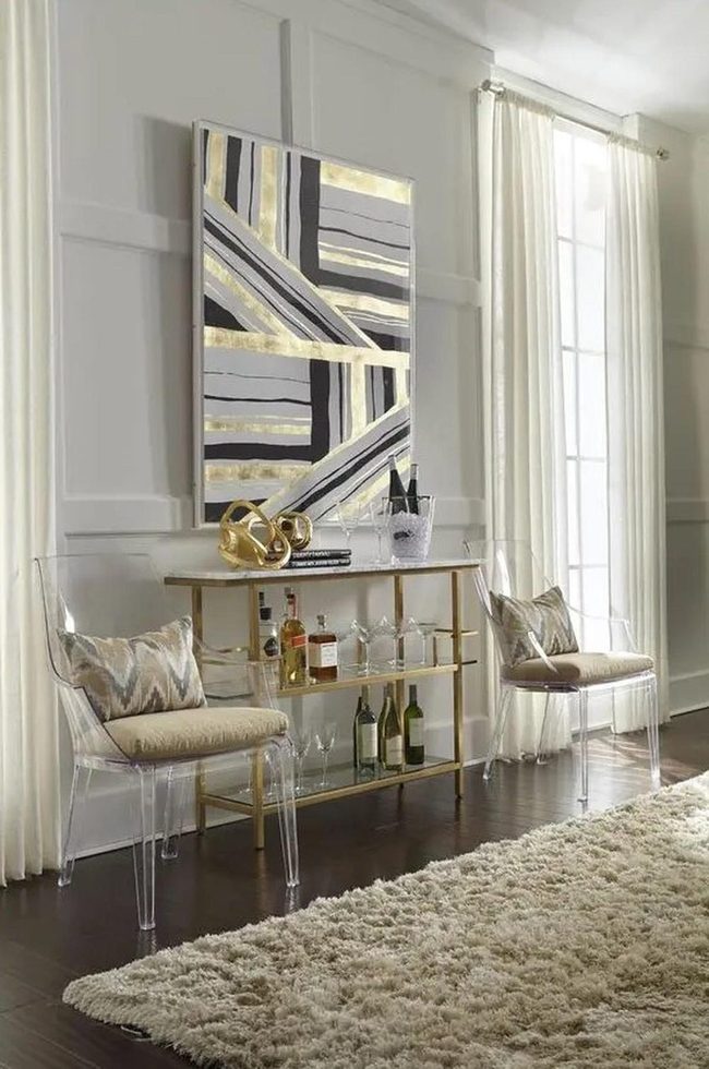 Gold Striped Art Brightens Modern Space