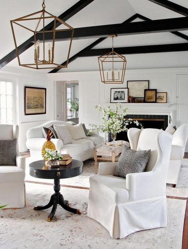 Dark Beams, White Walls, Gold Light