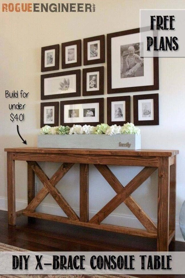 Farmhouse Wood Console With X-Brace
