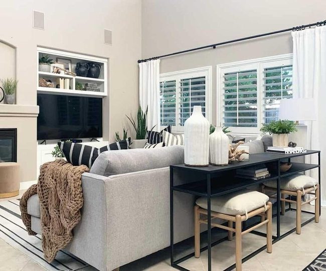 Gray Sofa Bold Striped Pillows