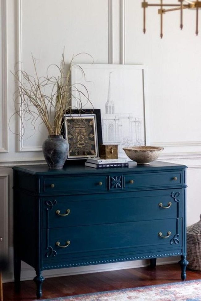 Deep Blue Dresser With Brass Accents