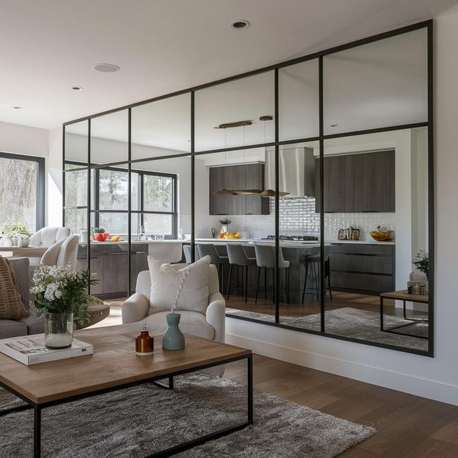 Oversized Mirrors Amplify Rustic Light