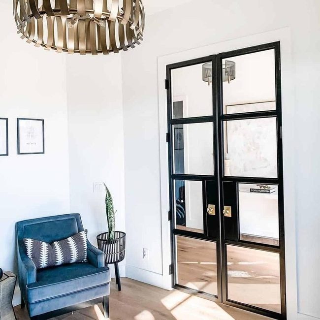 Black Iron Doors Brass Accents Blue Velvet