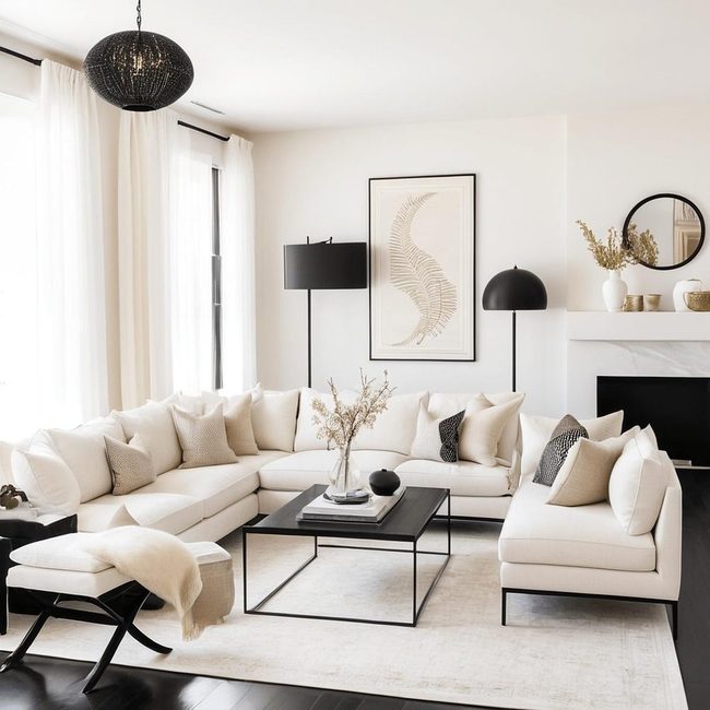 Beige Black Contrast White Walls