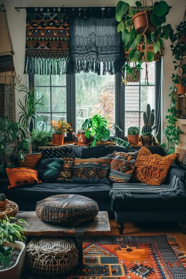 Green Plants, Woven Warmth, Orange Accents