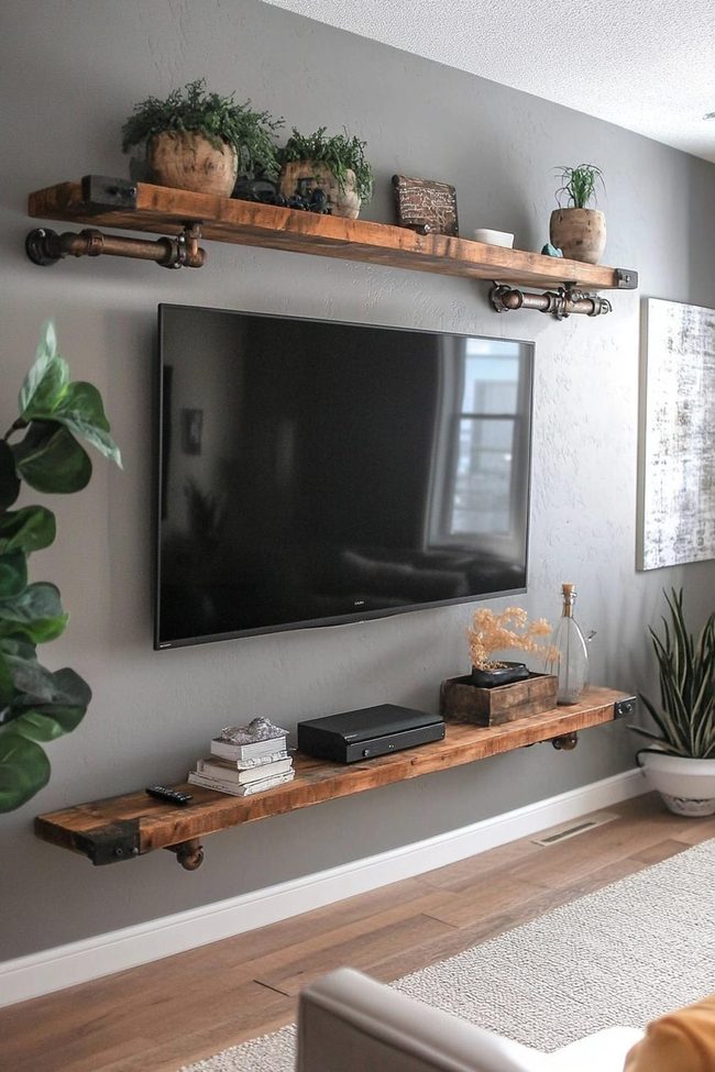 Black Iron Pipe Television Shelving