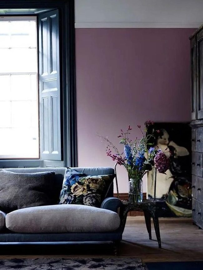 Purple Walls, Blue Sofa, Natural Light