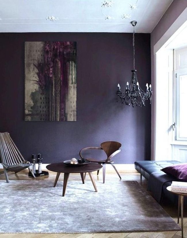 Purple Walls, Black Chandelier Drama