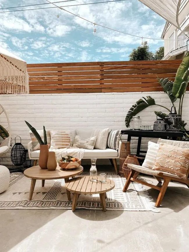 Wooden Patio Under Warm Lights