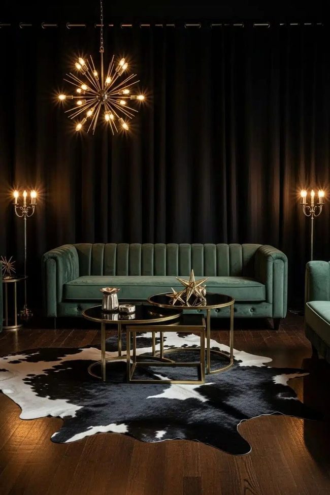 Deep Green Velvet With Gold Accents