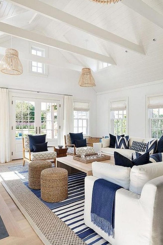 Sunlit White Room Navy Accents