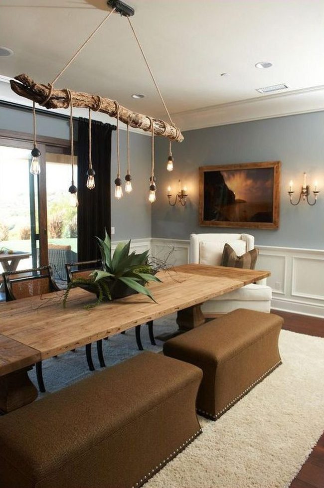 Rustic Branches Above Wooden Tables