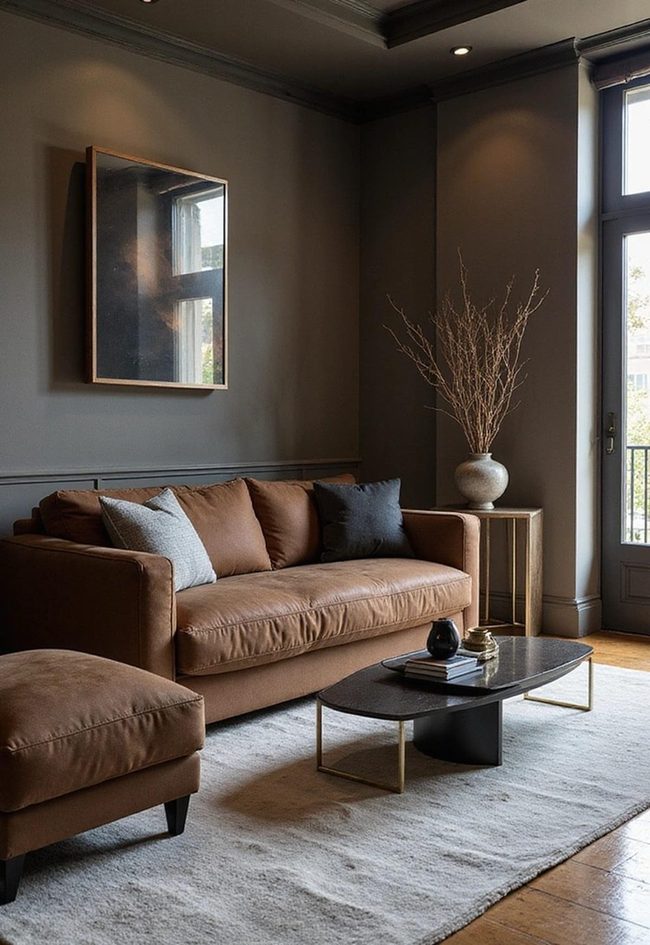 Dark Brown Sofa Modern Minimalism