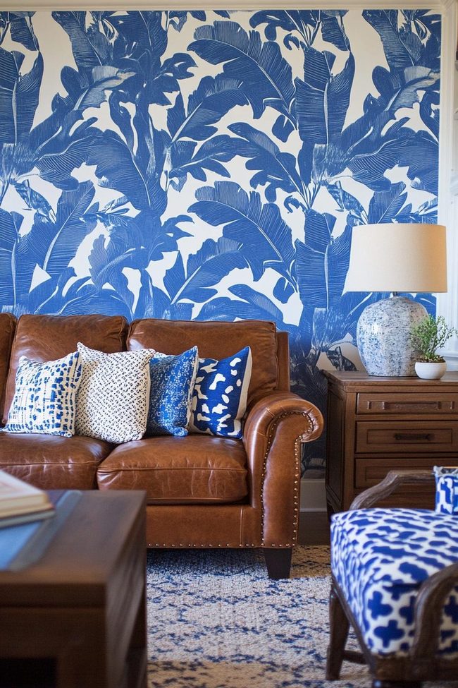 Blue Wallpaper Meets Brown Leather