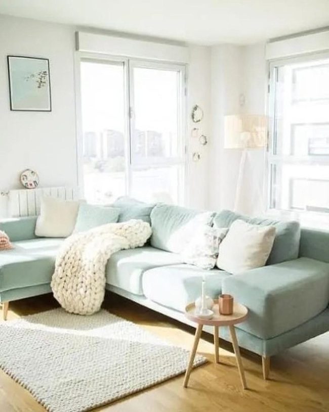 Light Blue Sectional Flooded Sunlight