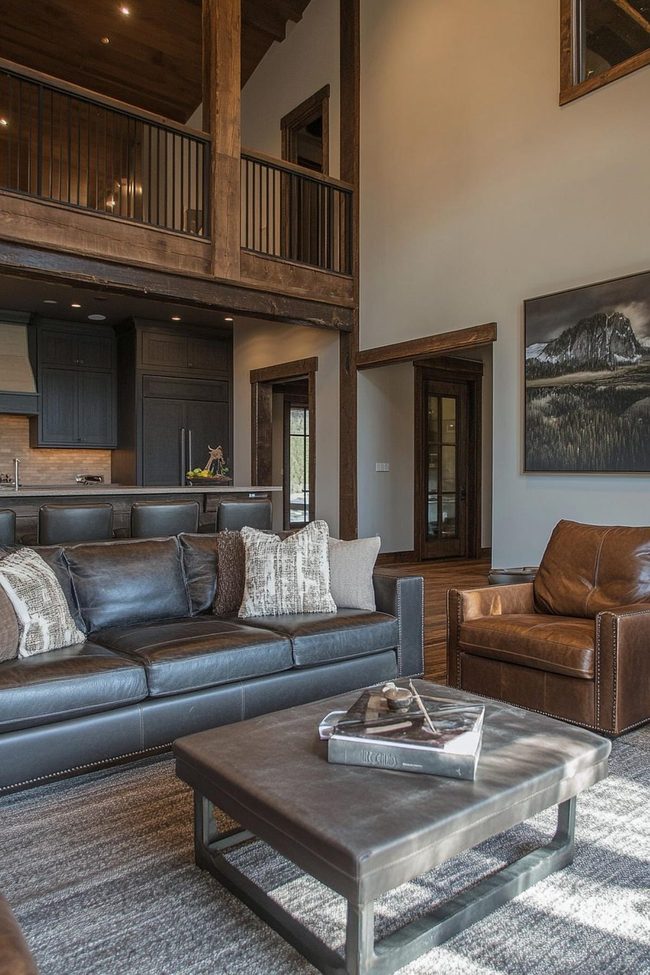 Dark Gray Sofa With Leather Accents