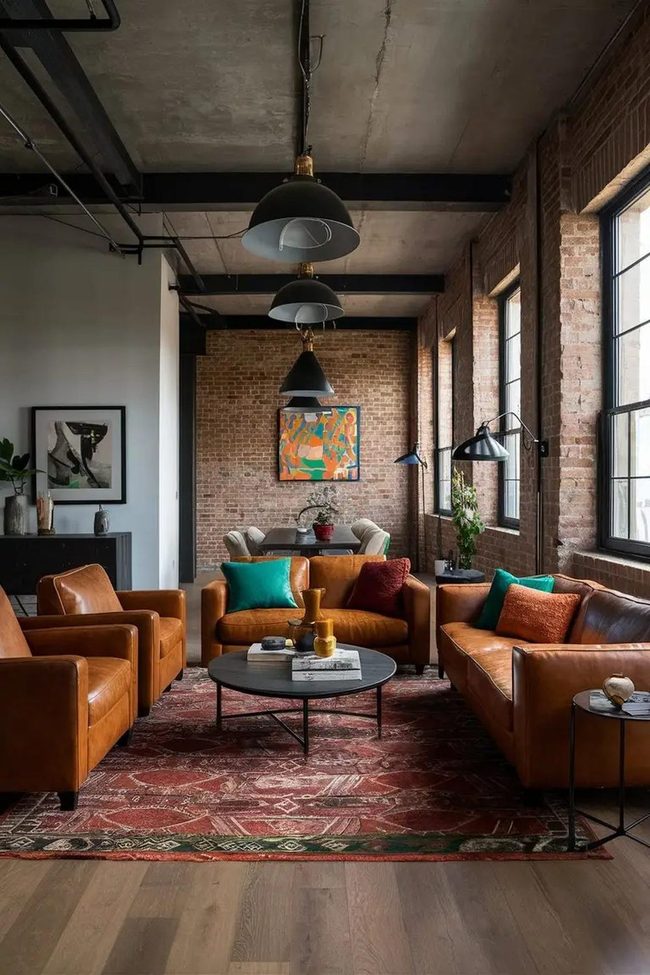 Burnt Orange Meets Exposed Brick