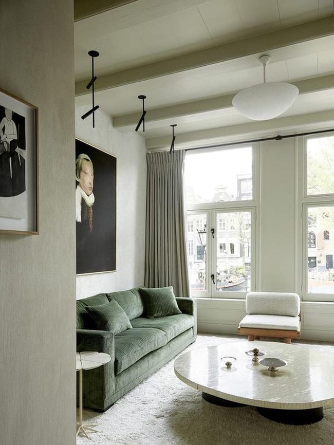 Light Green Sofa Meets Marble Elegance