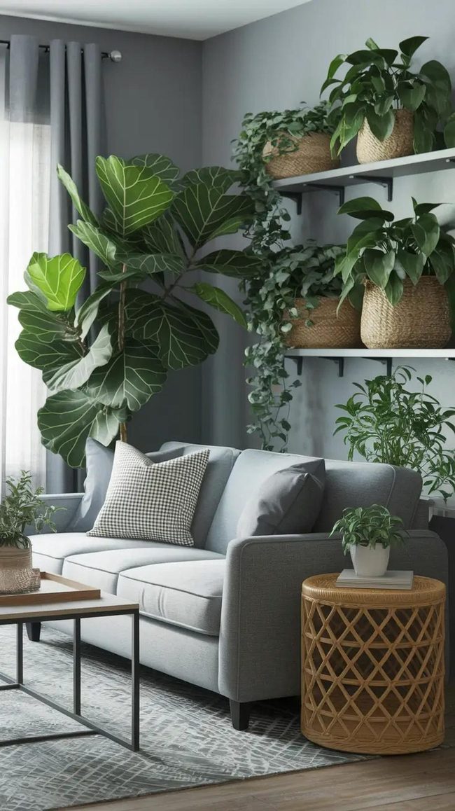 Grey Living Room Green Plant Anchors