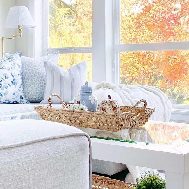 Light Blue Cushions With Natural Rattan
