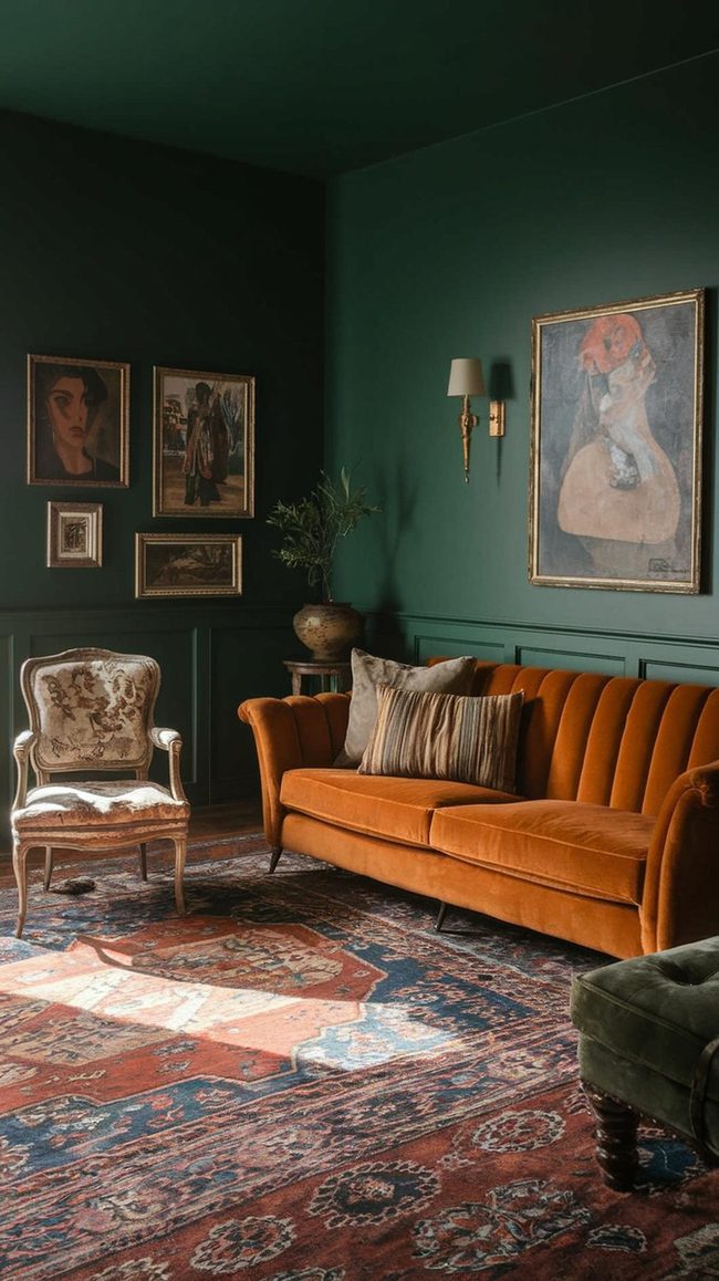 Emerald Velvet Sofa Jewel Tones
