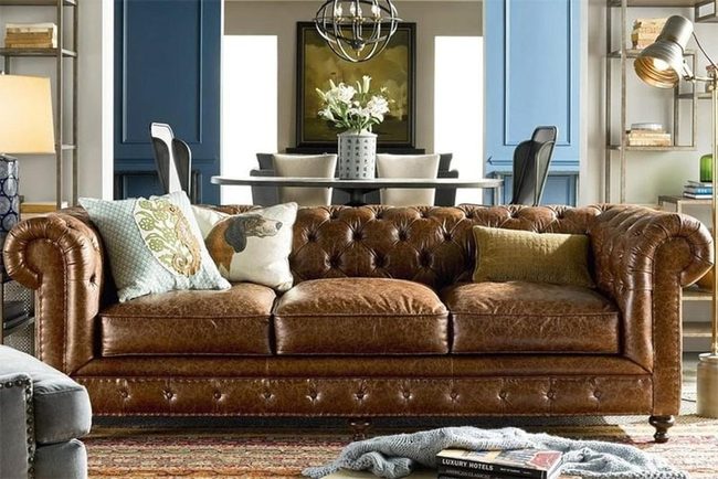 Rolled Arms Deep Tufted Leather
