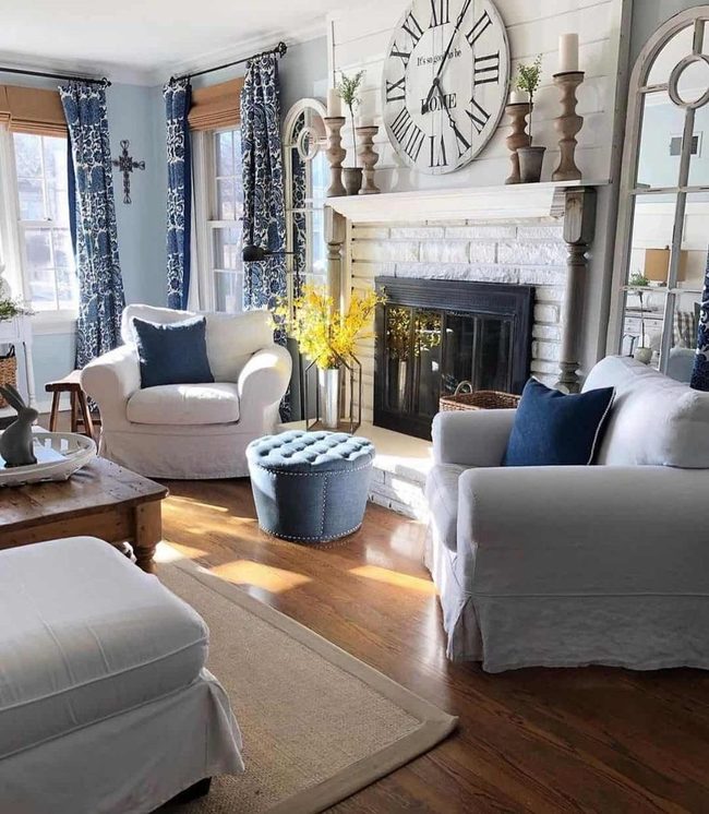 Blue And White Patterned Drapes