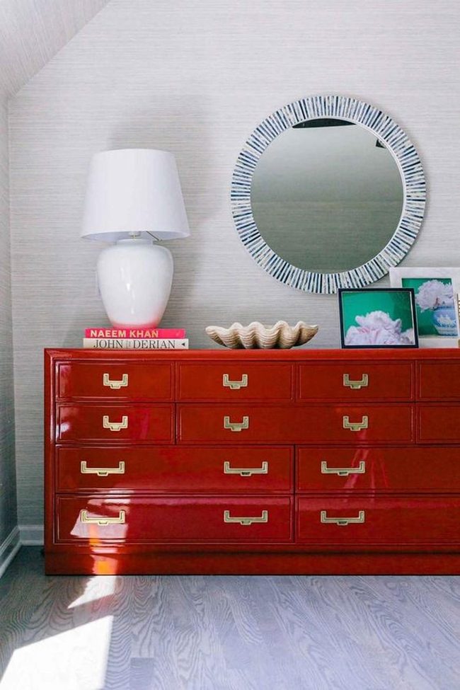 Red Lacquer Dresser Brass Hardware