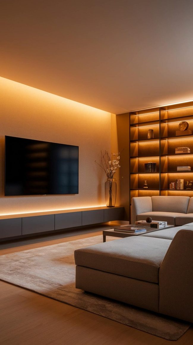 Wall-Mounted Tv With Neutral Furnishings