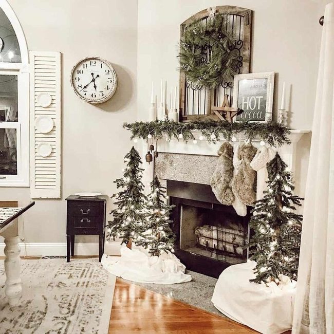Fluffy White Blankets Winter Mantel