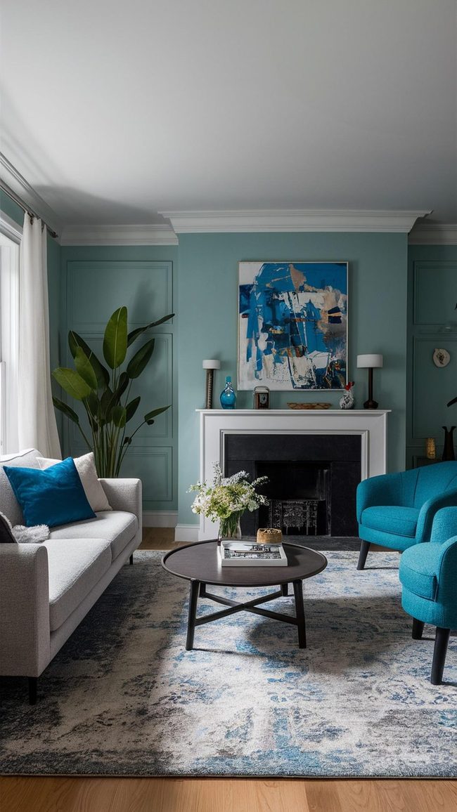 Gray Plush Rug Anchors Blue Rooms