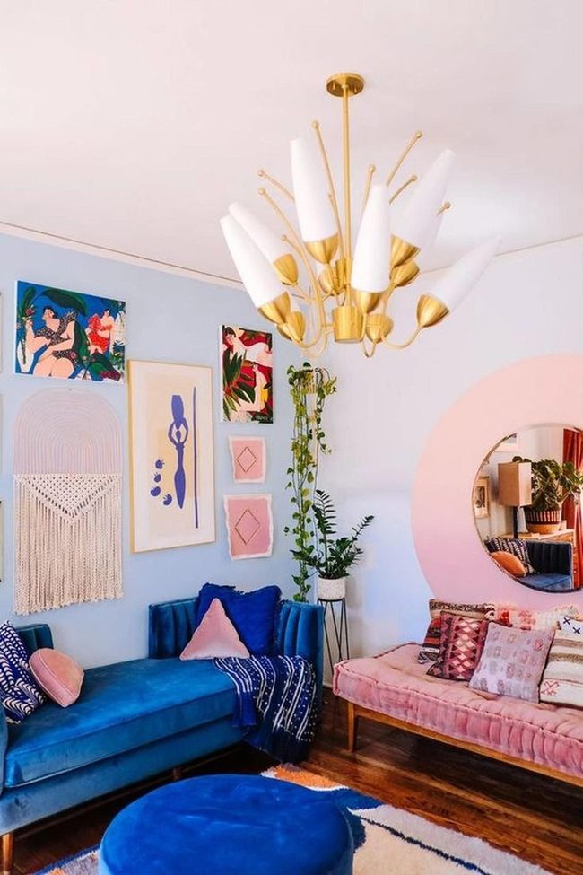 Gold Chandeliers, Blue Pink Harmony