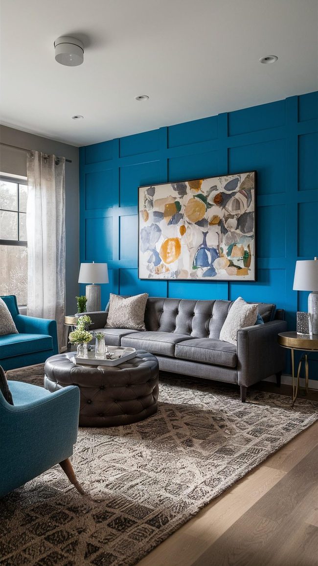 Deep Blue Accent Wall Gray
