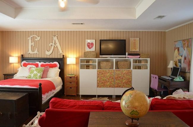 Warm Wood With Red And White Accents