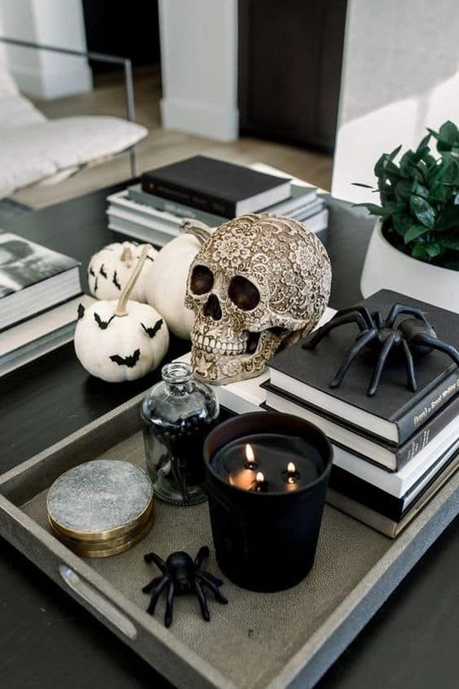 Black Candles White Pumpkins Bats