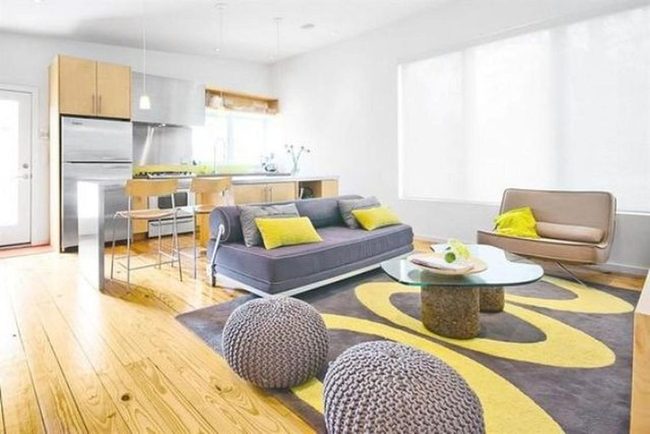 Gray Sofa Yellow Accents Openness