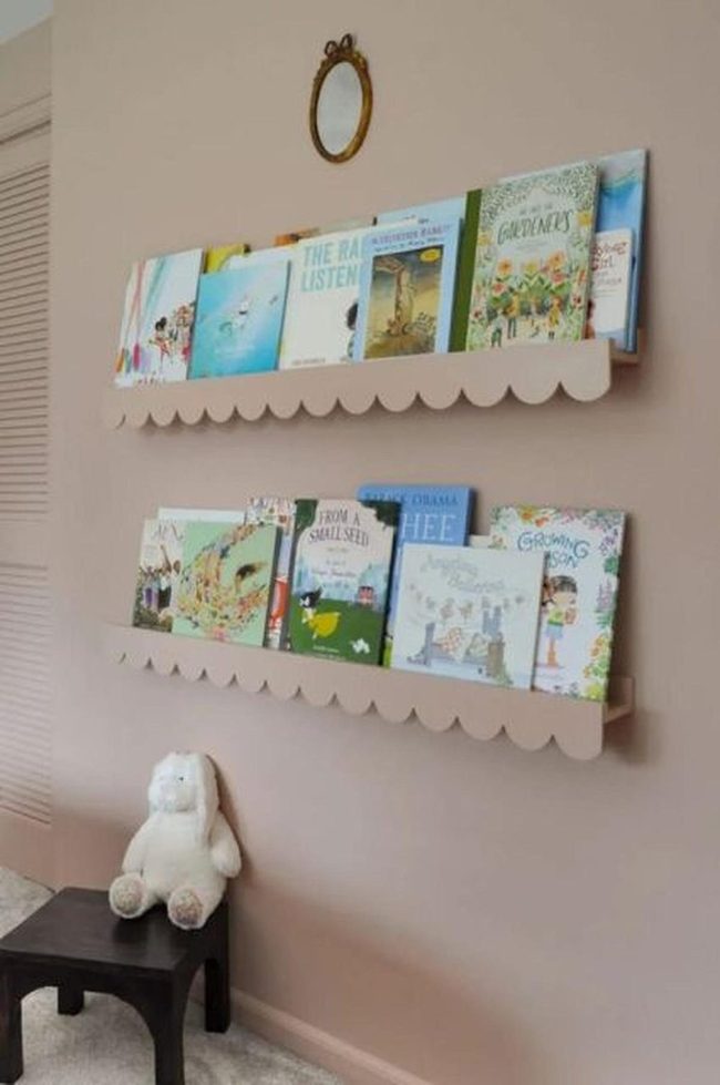 Pink Scalloped Shelves, Rainbow Books