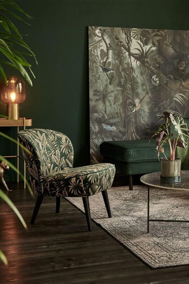 Green Velvet Room With Botanical Art