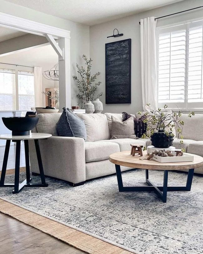 Light Wood Table, Gray Patterns, Neutral Layers
