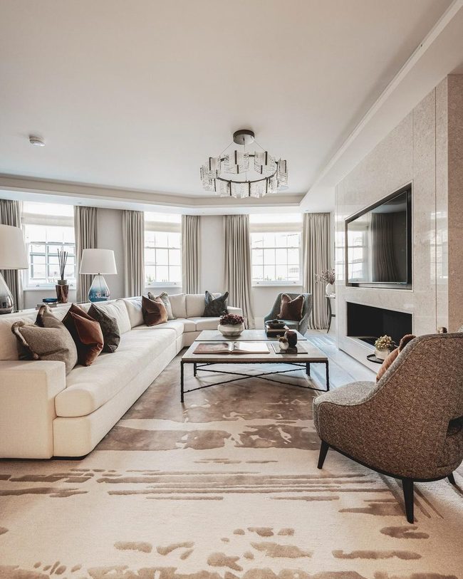 Plush Luxury Meets Modern Fireplace