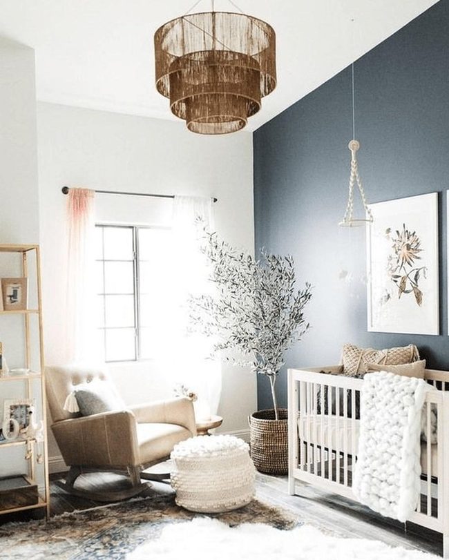 Blue Walls, White Crib, Gentle Nursery