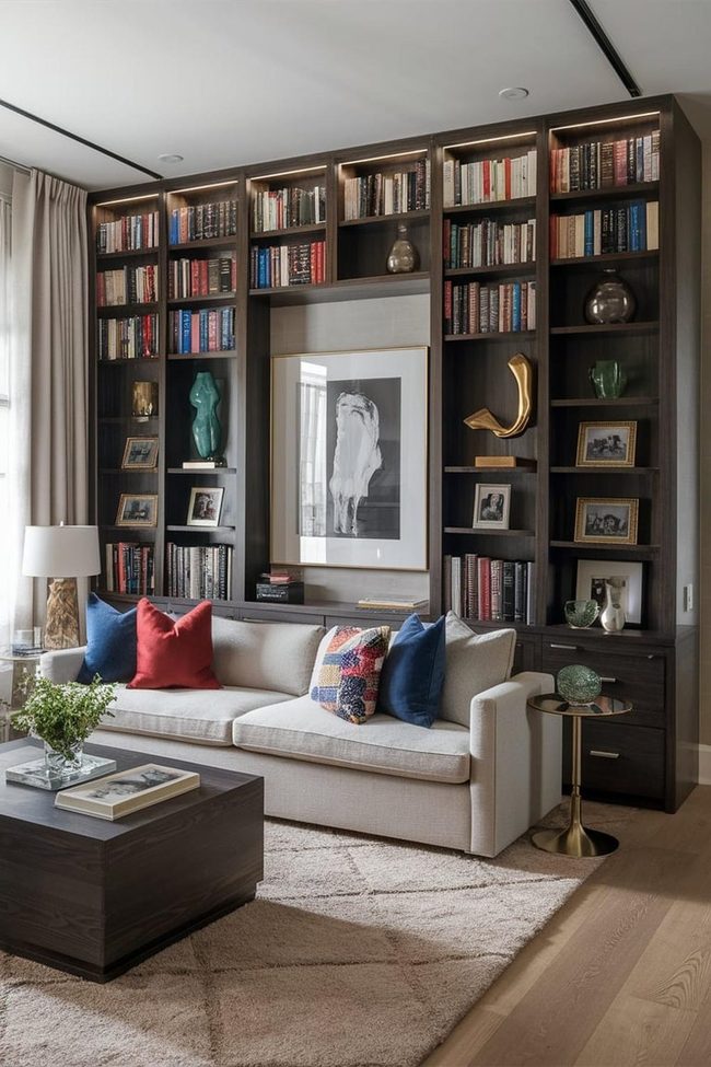 Bookshelves With Built-In Seating Drawers